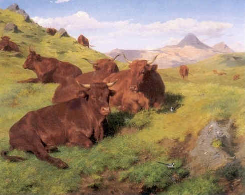 Rosa Bonheur, Red Cattle on a Hill-Side