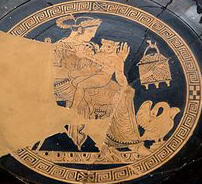 Pasiphae, Queen of Crete, cradling the little Minotaur