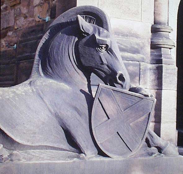 Unicorn at the Scottish War Memorial, by sculptor Phyllis Bone